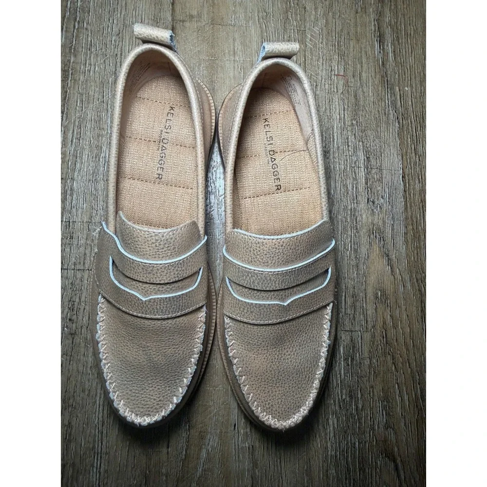 Kelsi Dagger‎ Brooklyn Metallic Leather Penny Loafers Champagne Rose Gold 7.5